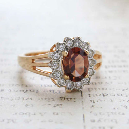 Vintage Jewelry Genuine Stone or Crystal Surrounded by Clear Austrian Crystals Ring Made in the USA by PVD Vintage Jewelry