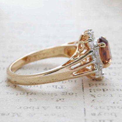 Vintage Jewelry Genuine Stone or Crystal Surrounded by Clear Austrian Crystals Ring Made in the USA by PVD Vintage Jewelry