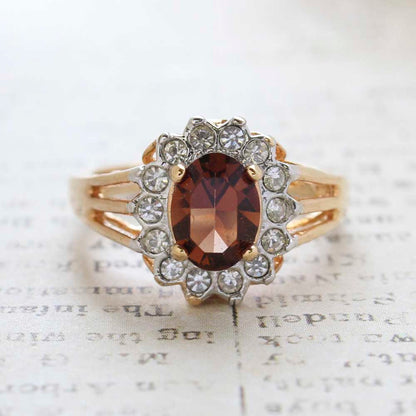 Vintage Jewelry Genuine Stone or Crystal Surrounded by Clear Austrian Crystals Ring Made in the USA by PVD Vintage Jewelry