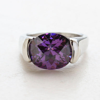 Vintage Ring Amethyst Swarovski Crystal Ring 18k White Gold Silver  R4668 by PVD Vintage Jewelry