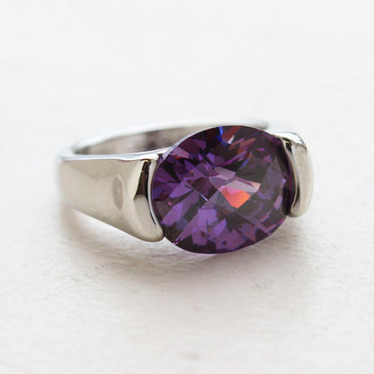 Vintage Ring Amethyst Swarovski Crystal Ring 18k White Gold Silver  R4668 by PVD Vintage Jewelry