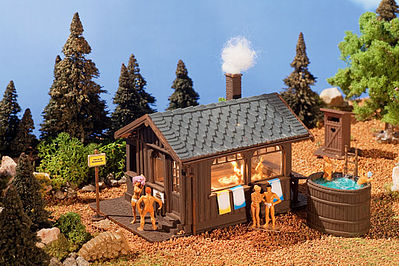 Vollmer 45146 HO Scale Wood Sauna w/Hot Tub & Outhouse - Kit (Plastic) -- Sauna Structure: 3-1/2 x 2-1/2 x 2-1/2"  9 x 6.5 x 6.5cm