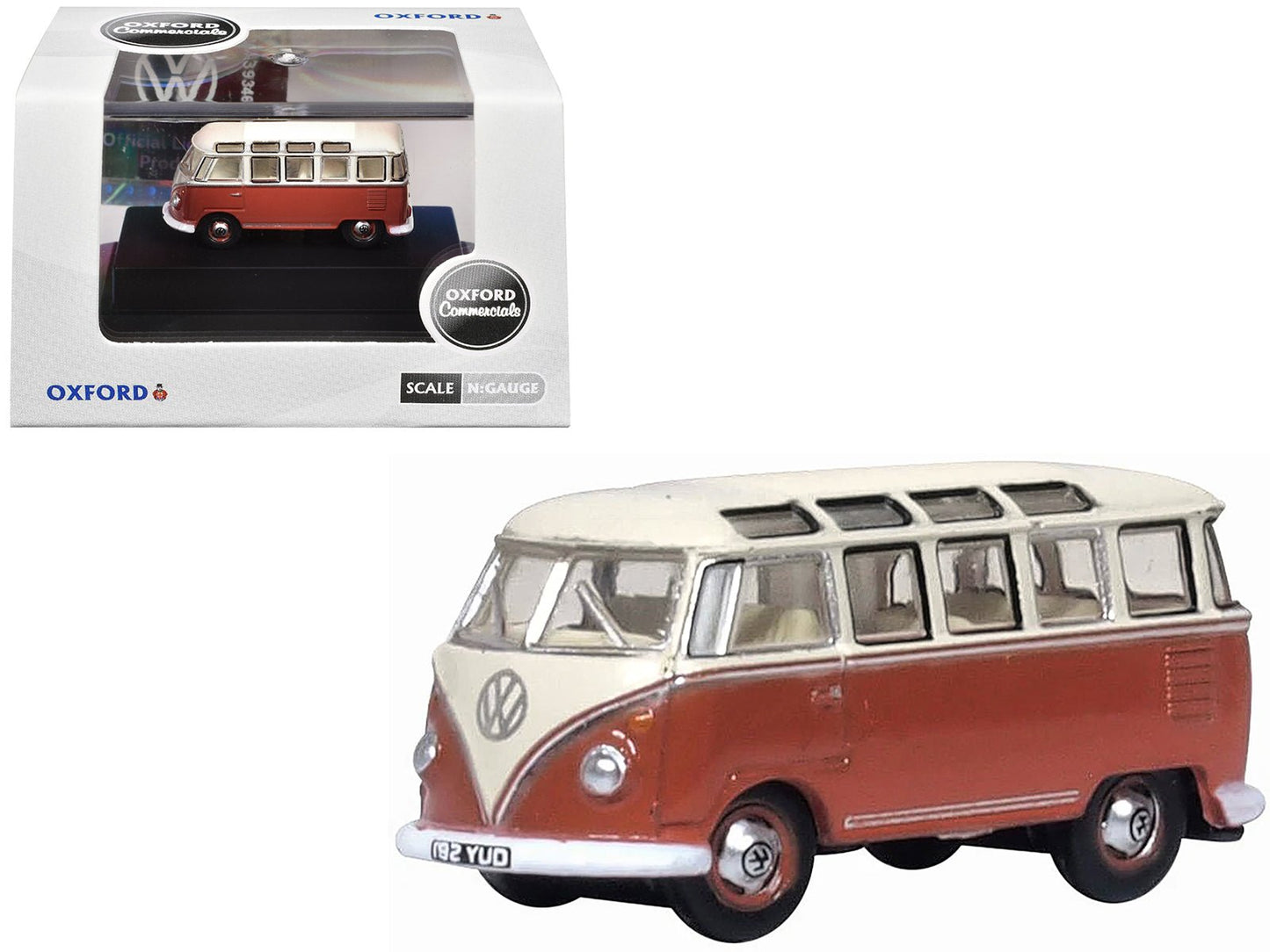 Volkswagen T1 Samba Bus Sealing Wax Red and Gray 1/148 (N) Scale Diecast Model Car by Oxford Diecast  free shipping USA