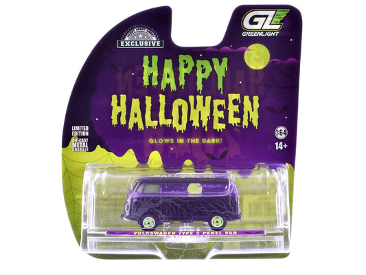Volkswagen Type 2 Panel Van "Halloween 2025 - Spooky Night" Black and Purple with "Glow in the Dark" Paint "Hobby Exclusive" Series 1/64 Diecast Model Car by Greenlight  free shipping USA