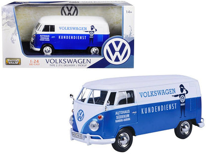 Volkswagen Type 2 (T1) Delivery Van Autohaus Sudekum "Kundendienst" Candy Blue and White 1/24 Diecast Model Car by Motormax  free shipping USA