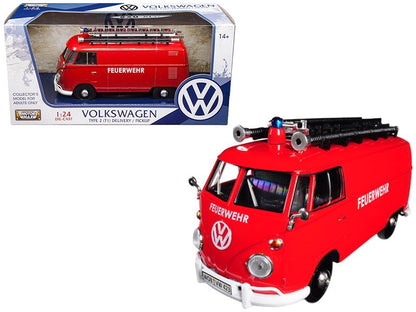 Volkswagen Type 2 (T1) Fire Van "Feuerwehr" Red 1/24 Diecast Model Car by Motormax  free shipping USA