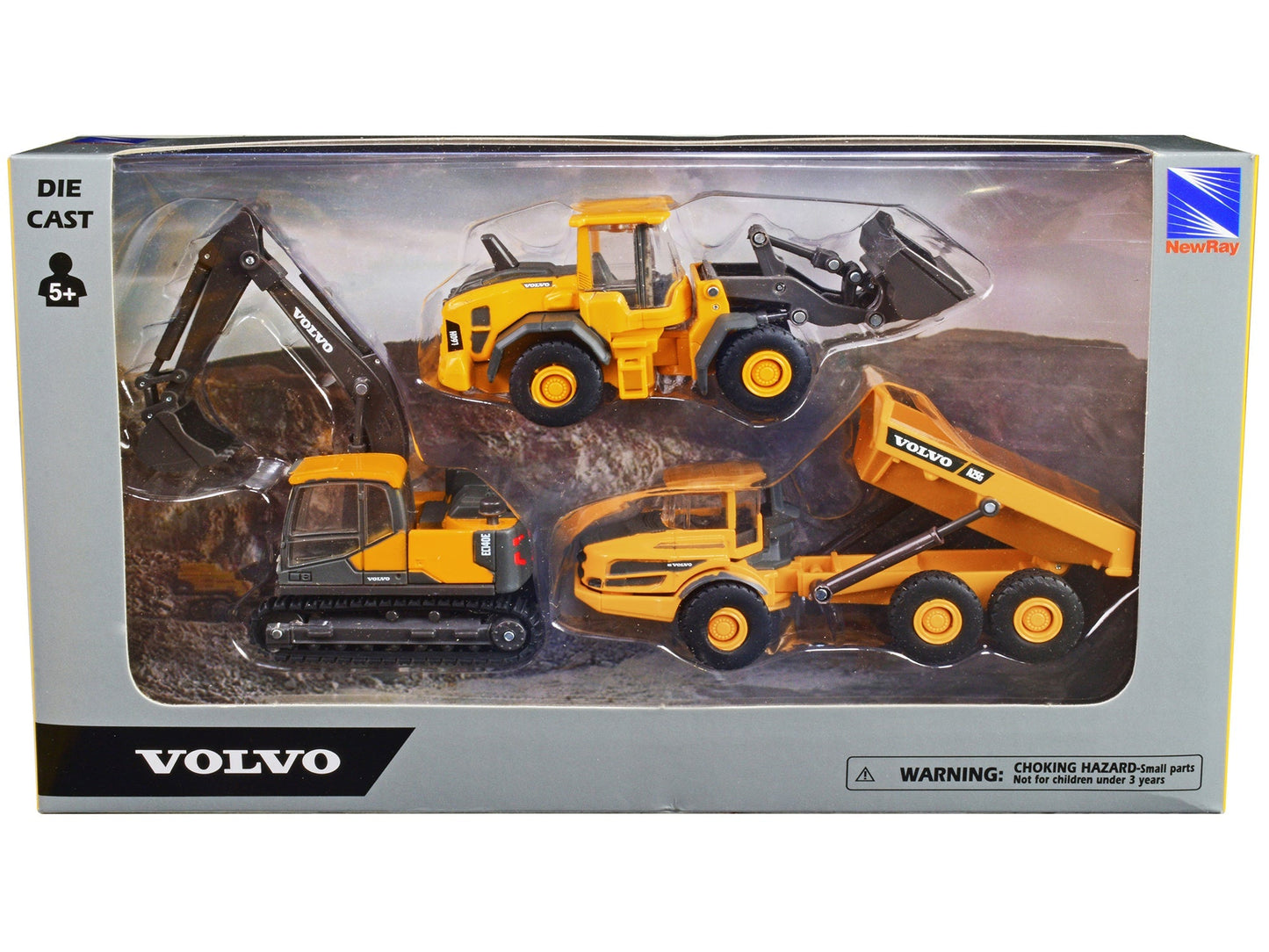 "Volvo Construction Vehicles" Set of 3 pieces Diecast Models by New Ray  free shipping USA