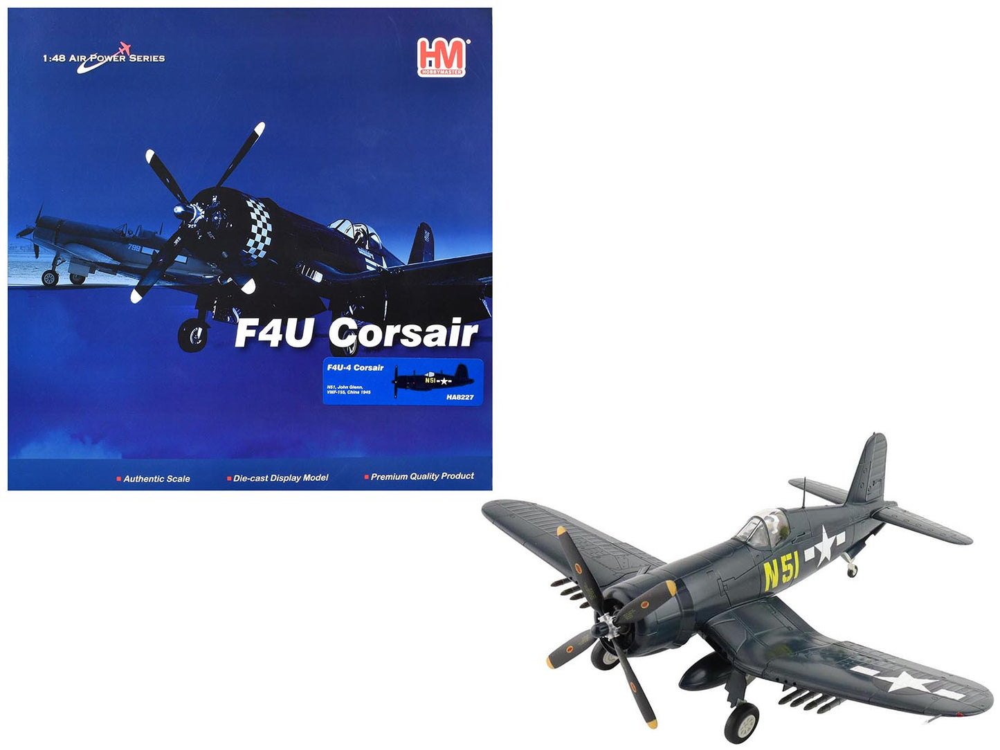 Vought F4U-4 Corsair Aircraft "N51 John Glenn VMF-155 China" (1945) United States Marine Corps "Air Power Series" 1/48 Diecast Model by Hobby Master  free shipping USA