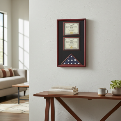 2 Certificates Flag Display case - Fit 3" x 5" Flag.