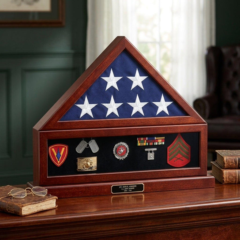 Combination Flag Display Case Shadow Box, Flag medal pedestal-Size 5'x9.5' flag