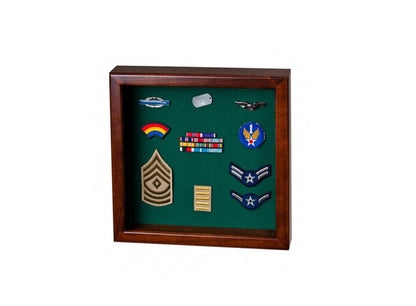Flag Display Case showcases both the flag and military awards,(Red Felt)