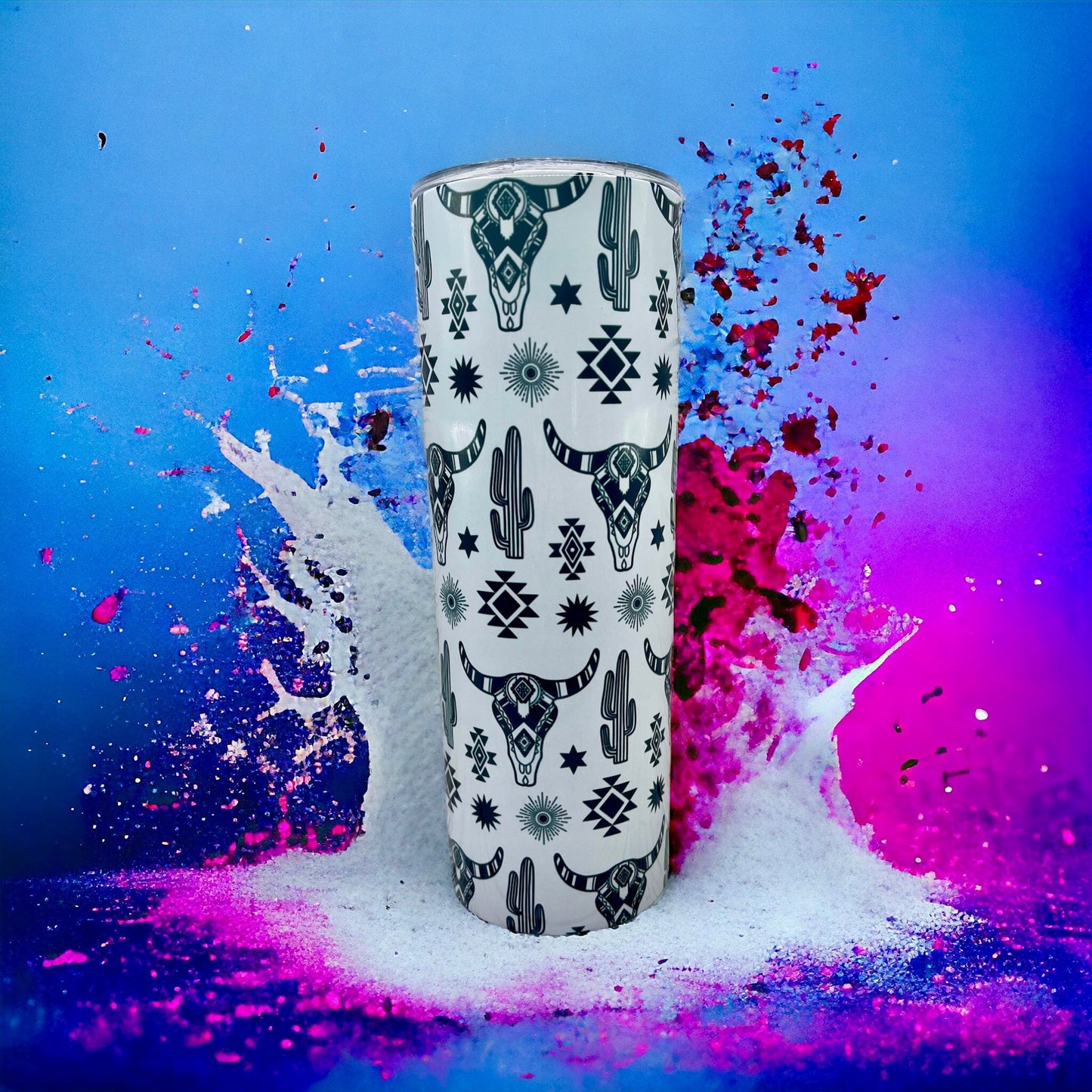 Western Bull Skull  - 20 oz Steel Skinny Tumbler - Optional Blue Tooth Speaker - Speaker Color will Vary by Rowdy Ridge Co