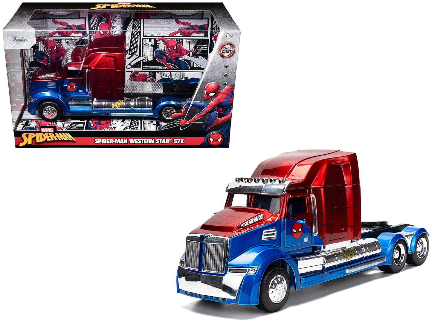 Western Star 57X Truck Tractor "Spider-Man" Blue and Red Metallic "Hollywood Rides" Series 1/24 Diecast Model by Jada  free shipping USA