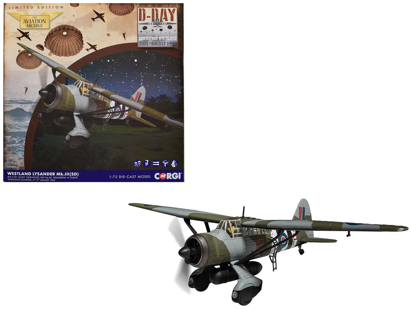 Westland Lysander Mk. III Aircraft "'Lucky' Newhouse No. 161 Squadron" (1944) British Royal Air Force "The Aviation Archive" Series 1/72 Diecast Model by Corgi  free shipping USA