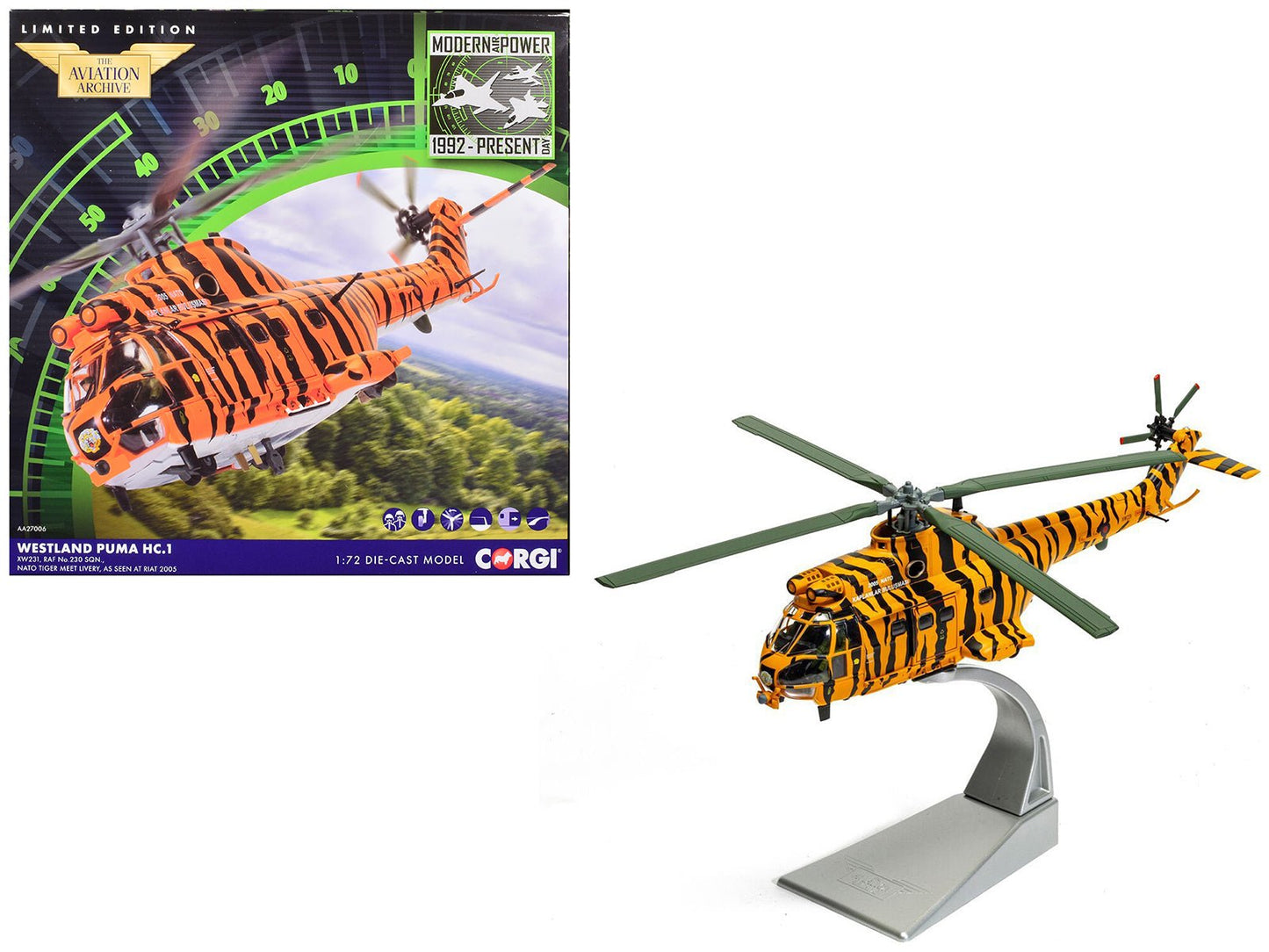 Westland Puma HC-1 Helicopter "No. 230 Squadron NATO Tiger Meet livery RIAT" (2005) Royal Air Force "The Aviation Archive" Series 1/72 Diecast Model by Corgi  free shipping USA