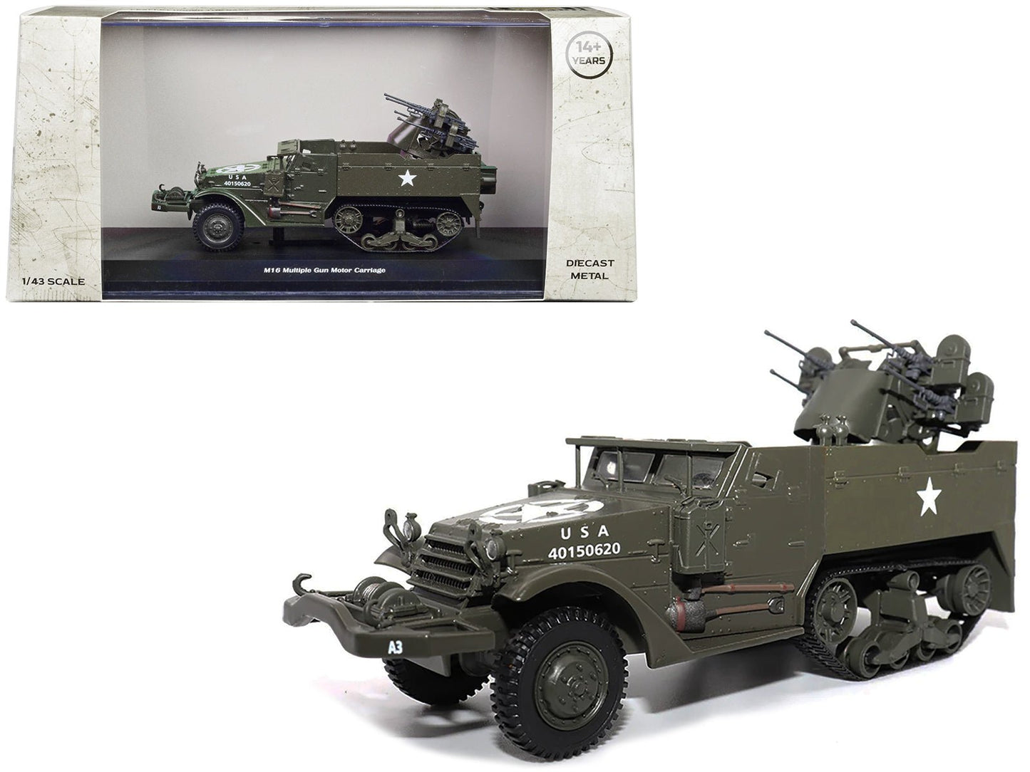 White M16 Multiple Gun Motor Carriage Olive Drab "United States Army" 1/43 Diecast Model by Militaria Die Cast  free shipping USA