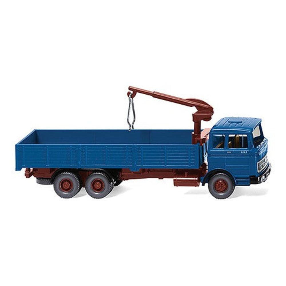 Wiking 43307 HO Scale 1963-1967 Mercedes-Benz High-Side Delivery Truck with Crane - Assembled -- Blue, Red