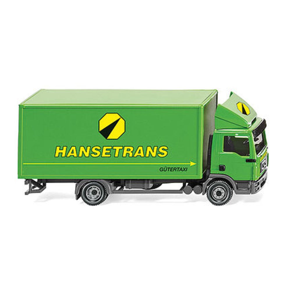 Wiking 43506 HO Scale MAN TGL Box-Body Delivery Truck - Assembled -- Hansetrans (green, yellow, German Lettering)