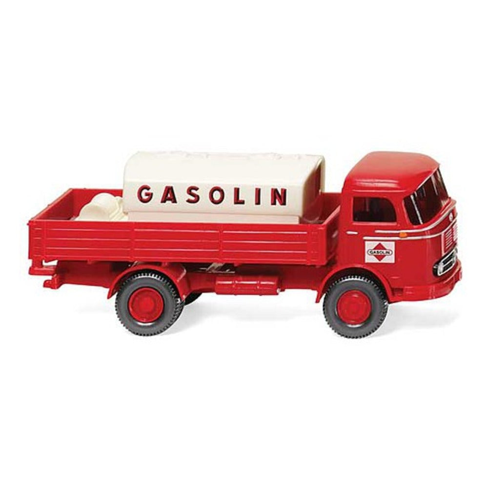 Wiking 43804 HO Scale 1957-1969 Mercedes-Benz LP 321 Low-Side Delivery Truck with Tank - Assembled -- Gasolin (red, German Lettering)