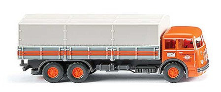 Wiking 47903 HO Scale 1951 Bussing 12.000 Low-Side Truck, Tarp Cover  - Assembled -- Fehrkotter (orange, gray; German Lettering)
