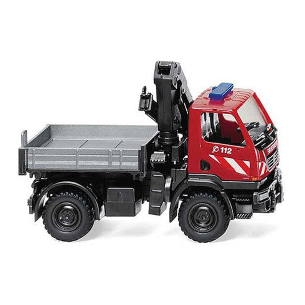 Wiking 60131 HO Scale Unimog U 20 with Crane - Assembled -- Fire Department (red, black, silver)