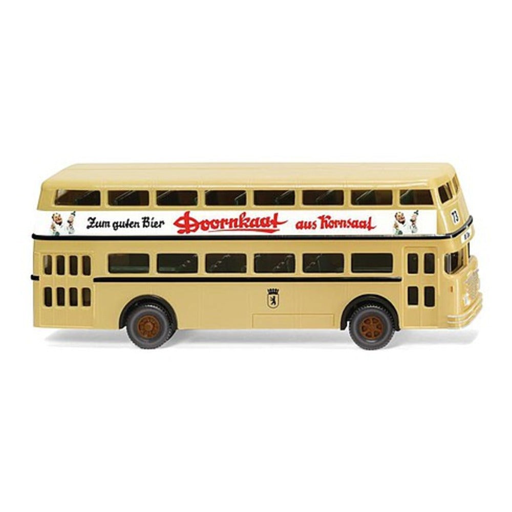 Wiking 72204 HO Scale 1951-1965 Bussing D2U Double-Decker Bus - Assembled -- Berlin, Germany (beige, hite, red, Doornkaat Ad, German Lettering)