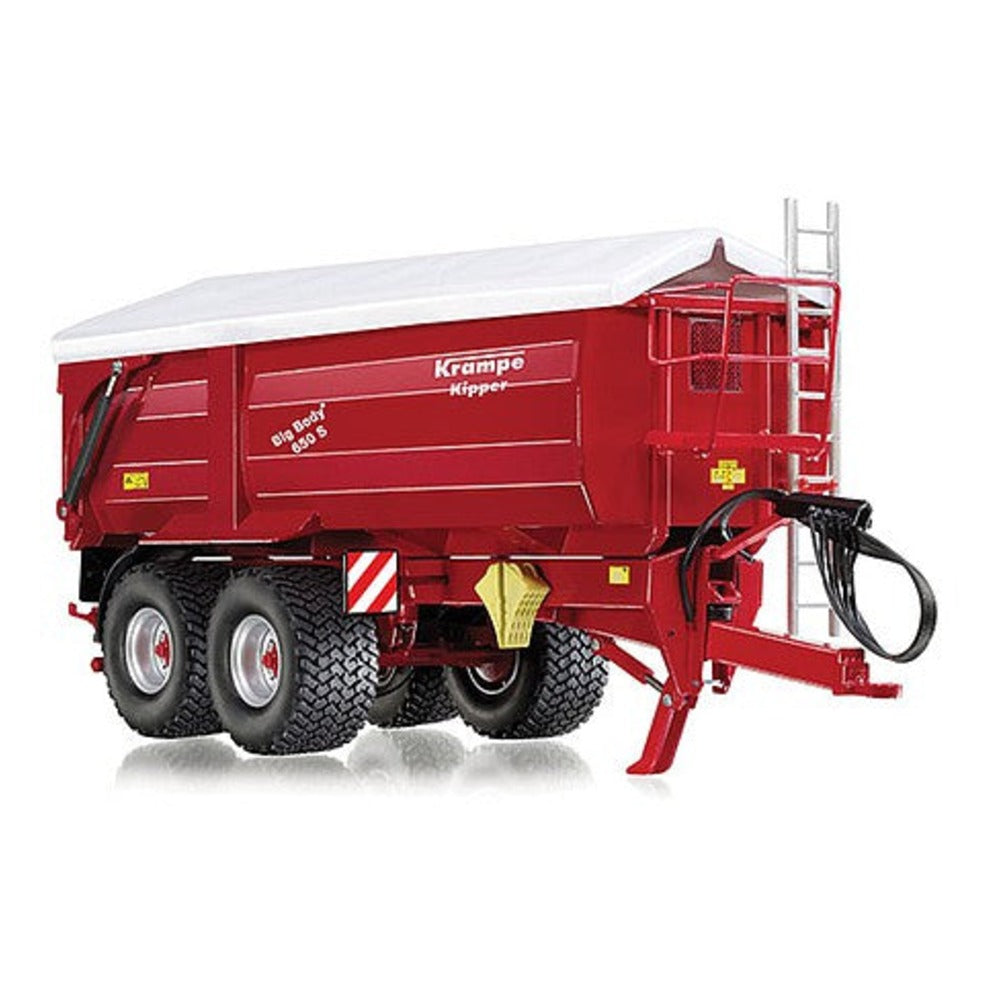 Wiking 77335 11689 Scale Krampe Big Body 650 Rear/Side Dump Trailer - Assembled -- Krampe (red, white, German Lettering)