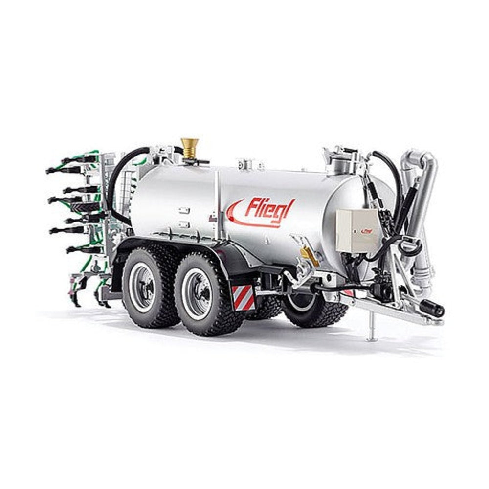 Wiking 77338 11689 Scale Fliegl Profiline Vacuum Barrel Trailer - Assembled -- Fliegl (silver, red, German Lettering)