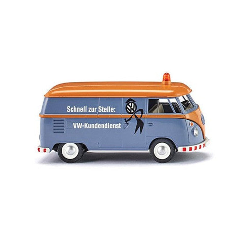 Wiking 79727 HO Scale 1963 Volkswagen T1 Cargo Van - Assembled -- VW Service (blue, orange, German Lettering)