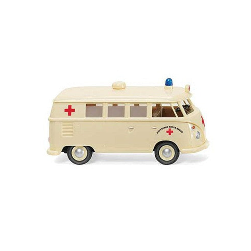 Wiking 79729 HO Scale 1963-1967 Volkswagen T1 Passenger Van Ambulance - Assembled -- German Red Cross DRK (ivory, red, German Lettering)