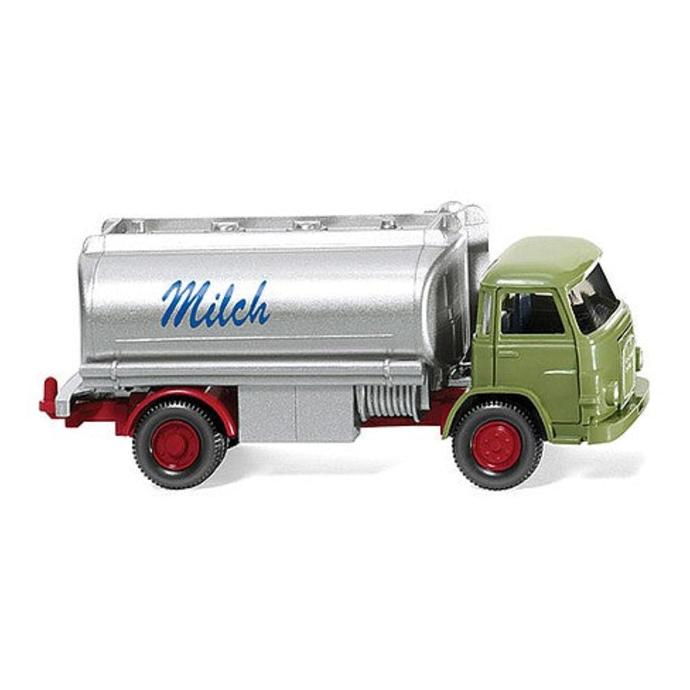 Wiking 80748 HO Scale 1960 MAN 415 Milk Tank Truck - Assembled -- Milch (green silver, red, German Lettering)