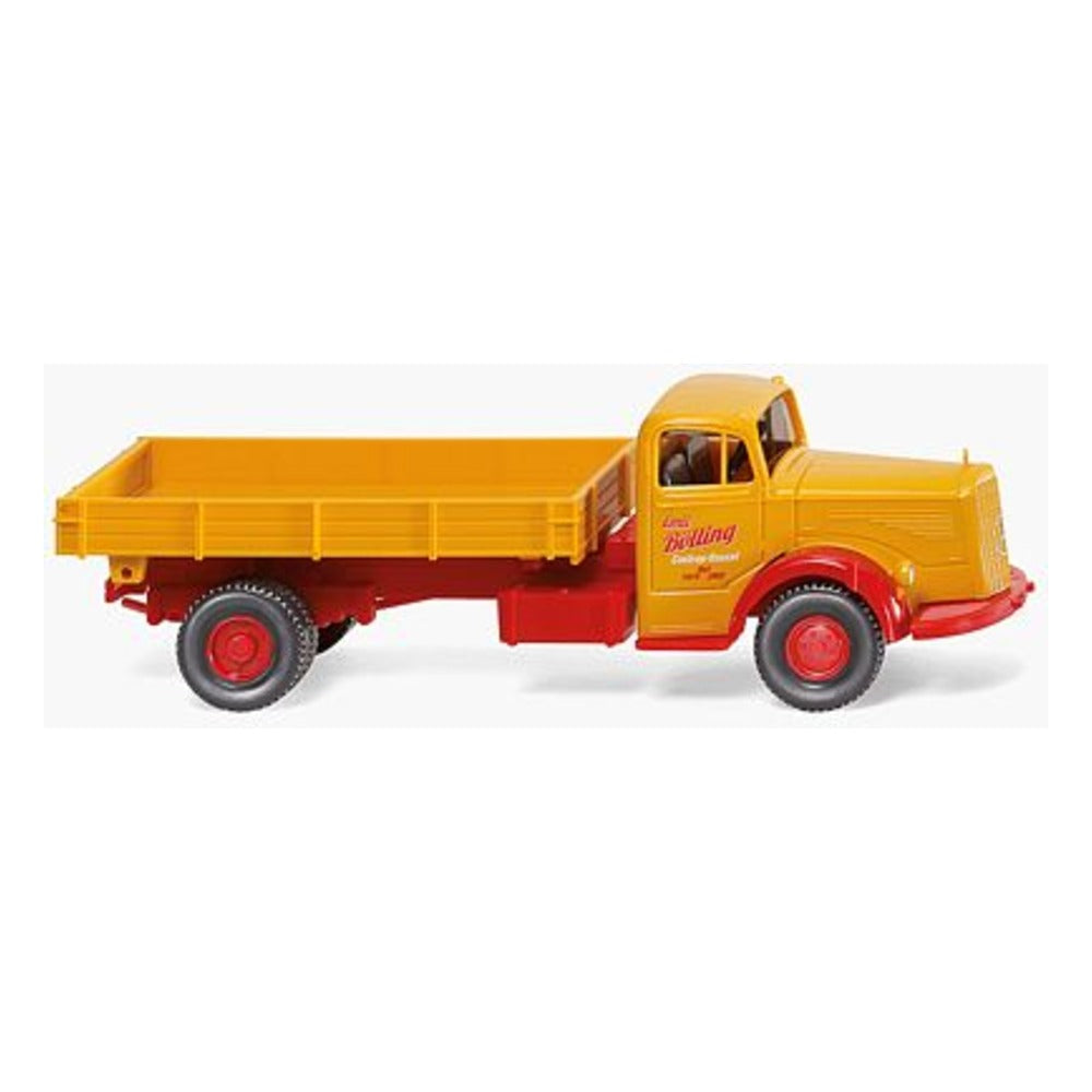 Wiking 89505 HO Scale Mercedes-Benz L 6600 Low-Side Dump Truck - Assembled -- Bolling (yellow ,red, German Lettering)
