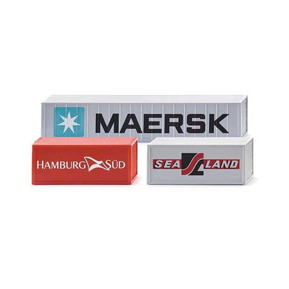 Wiking 95004 N Scale 1-40' and 2-20' Cargo Containers - Assembled -- 1 Each Maersk, Sea Land, Hamburg Sud
