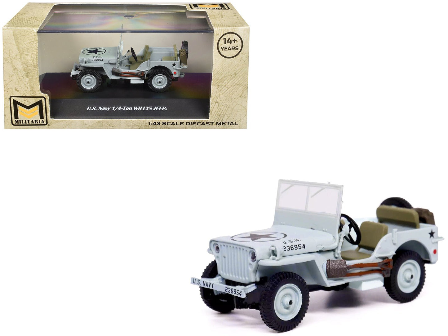 Willys Jeep 1/4-Ton Car Light Blue "United States Navy" 1/43 Diecast Model by Militaria Die Cast  free shipping USA