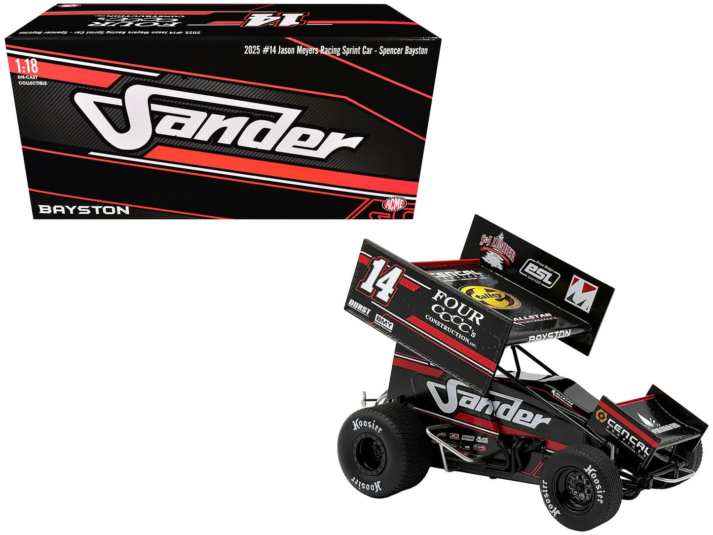 Winged Sprint Car #14 Spencer Bayston "Four CCCC's Construction - Sander" Jason Meyers Racing (2025) 1/18 Diecast Model Car by ACME  free shipping USA