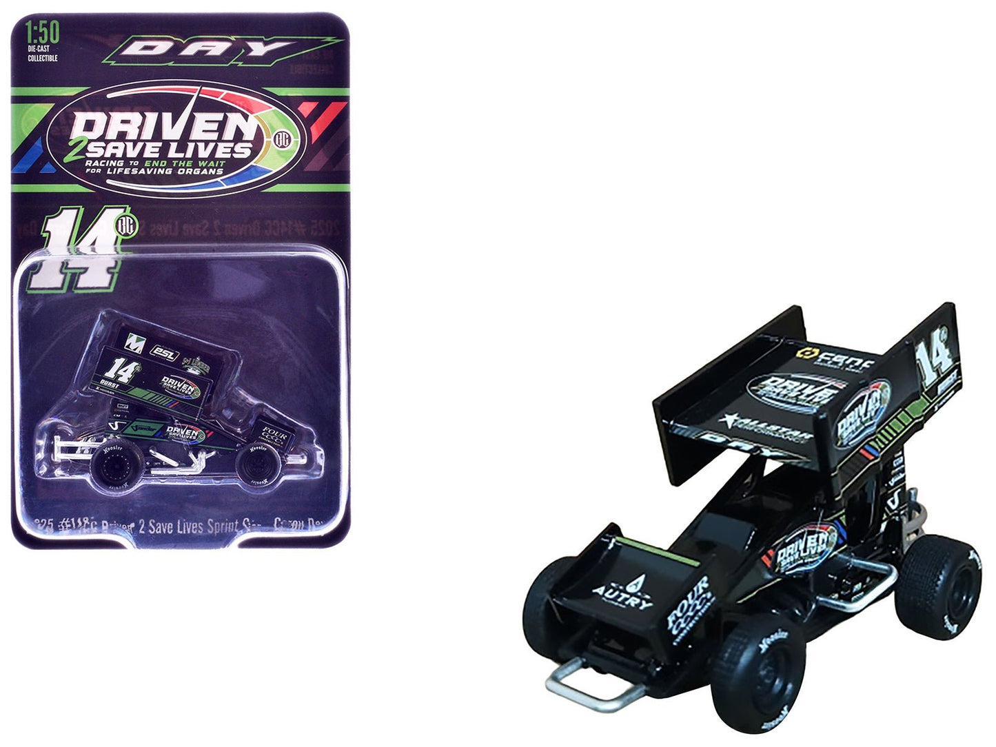 Winged Sprint Car #14CC Corey Day (Green Version) "Driven 2 Save Lives" Jason Meyers Racing (2025) 1/50 Diecast Model Car by ACME  free shipping USA