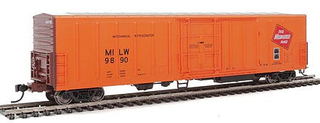 Walthers Mainline 3933 HO Scale 57' Mechanical Reefer - Ready to Run -- Milwaukee Road #9890 (orange, Boxcar Red, red)
