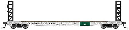 Walthers Mainline 5913 HO Scale 53' GSC Bulkhead Flatcar - Ready to Run -- Soo Line #5913 (white, black, green)