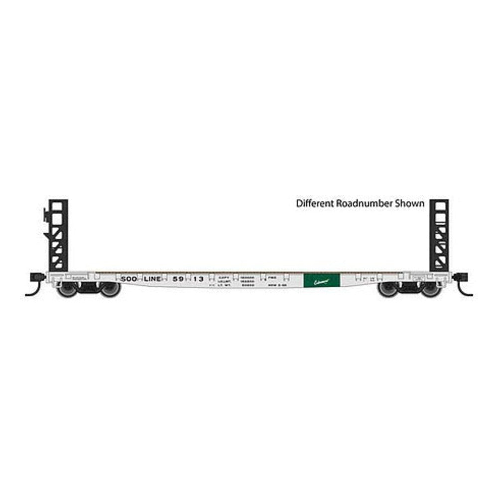 Walthers Mainline 5915 HO Scale 53' GSC Bulkhead Flatcar - Ready to Run -- Soo Line #5945 (white, black, green)