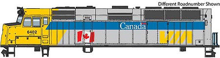 Walthers Mainline 910-9470 HO Scale EMD F40PH - Standard DC -- VIA Rail Canada #6453 (Canada Scheme, gray, blue, yellow, with Flag)