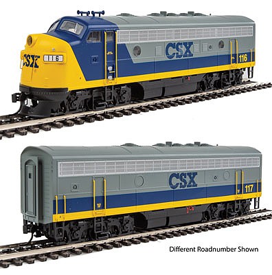 Walthers Mainline 9939 HO Scale EMD F7 A-B Set - Standard DC -- CSX #116, #119 (YN2, gray, blue, yellow)