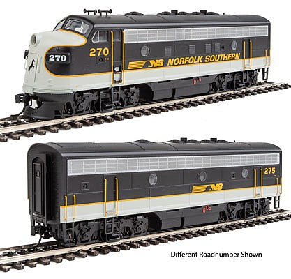 Walthers Mainline 9943 HO Scale EMD F7 A-B Set - Standard DC -- Norfolk Southern #270, #276 (Tuxedo: black, Imitiation Aluminum, Dulux Gold)