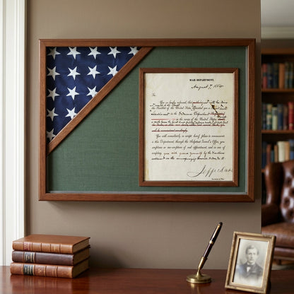 Shadow box for 3ft x 5ft flag with 8.5 x 11 Document holder