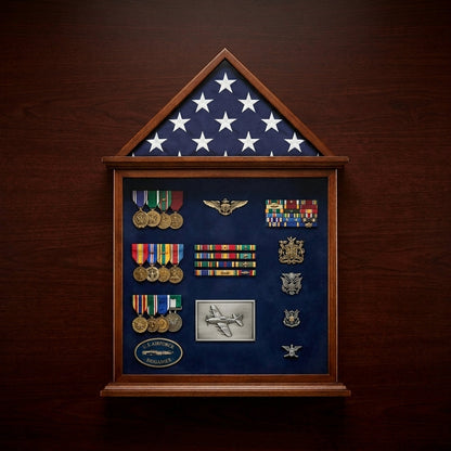 Flag Case, Flag and Badge display cases - Walnut Material, 3' x 5' flag