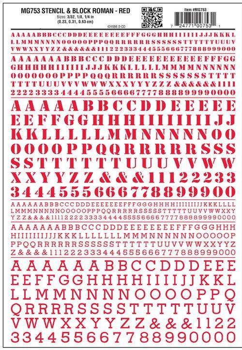 Woodland Scenics MG753 Stencil & Block Roman Red Decal (One Sheet)