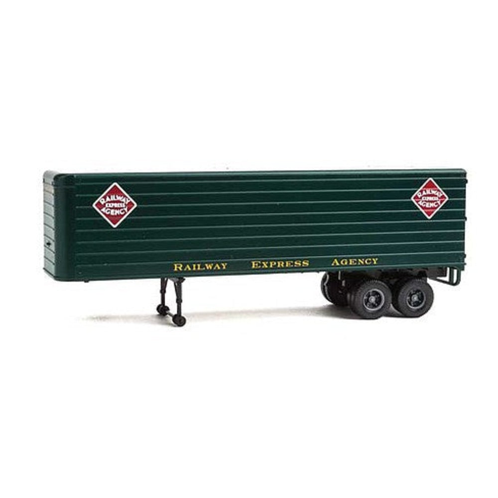 Walthers SceneMaster 949-2425 HO Scale 35' Fluted-Side Trailer 2-Pack - Assembled -- Railway Express Agency (dark green, white, gold)
