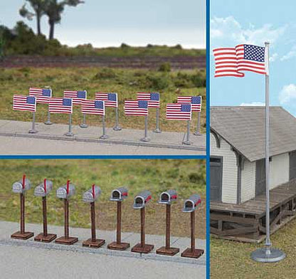 Walthers SceneMaster 4166 HO Flags & Mailboxes 50-Star