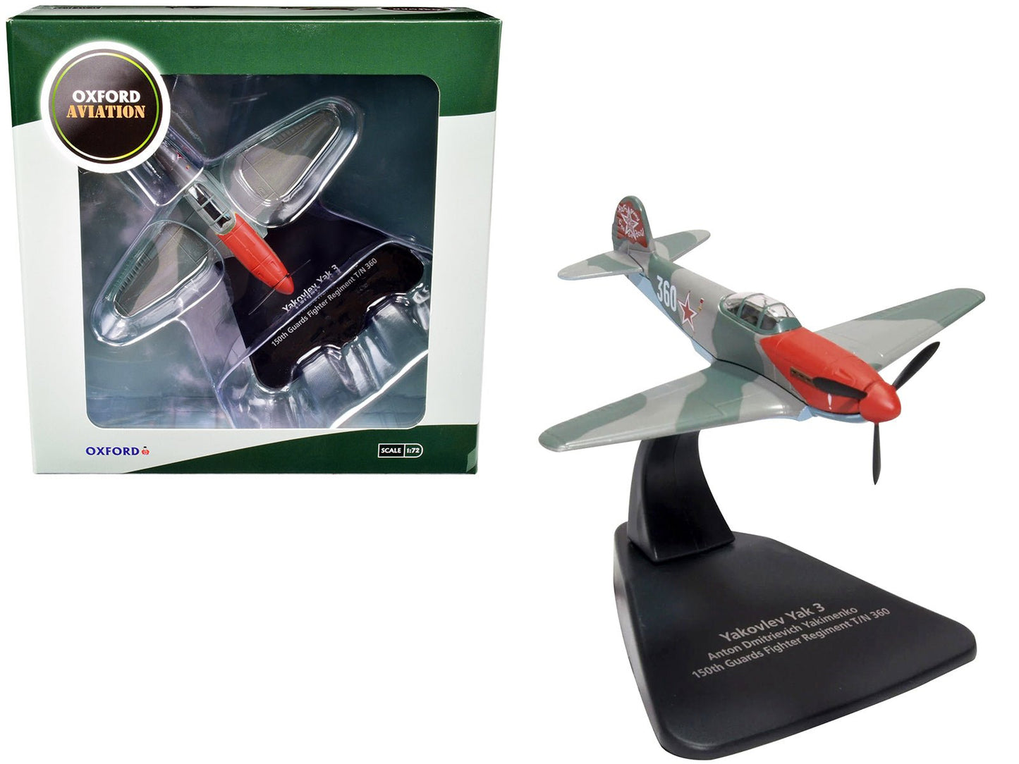 Yakovlev Yak 3 Fighter Aircraft "Anton Dmitrievich Yakimenko 150th Guards Fighter Regiment T/N 360" USSR "Oxford Aviation" Series 1/72 Diecast Model Airplane by Oxford Diecast  free shipping USA