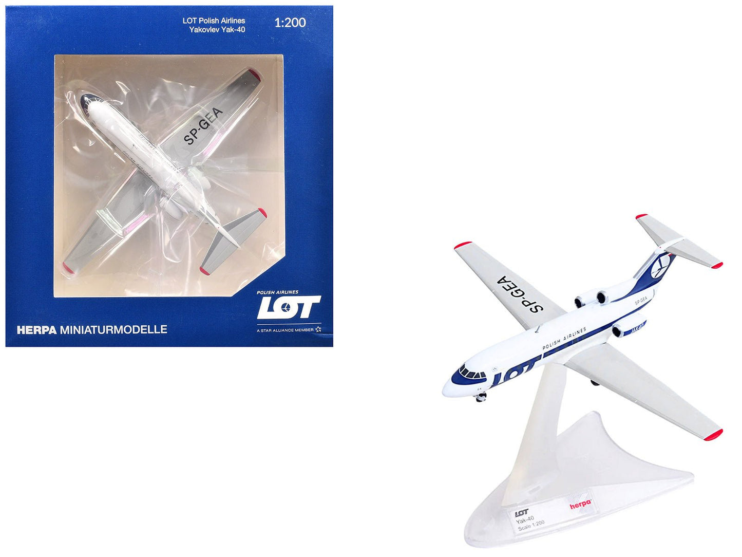 Yakovlev Yak-40 Commercial Aircraft "LOT Polish Airlines" (SP-GEA) White with Blue Stripes and Tail 1/200 Diecast Model by Herpa  free shipping USA
