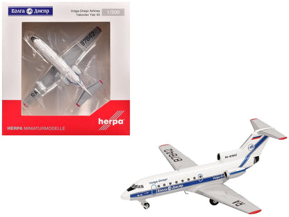 Yakovlev Yak-40 Commercial Aircraft "Volga-Dnepr Airlines" (RA-87842) White with Blue Stripes 1/200 Diecast Model Airplane by Herpa  free shipping USA